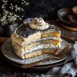 Mohnkuchen mit Schmand und Pudding