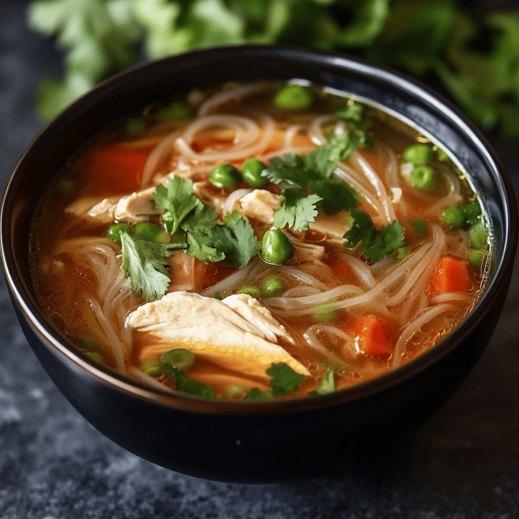 Asiatische Hühnersuppe mit Glasnudeln