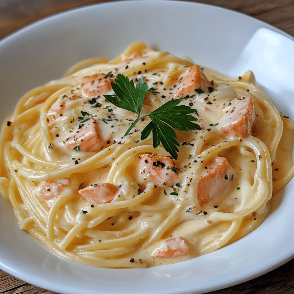 Spaghetti mit Lachssahnesauce