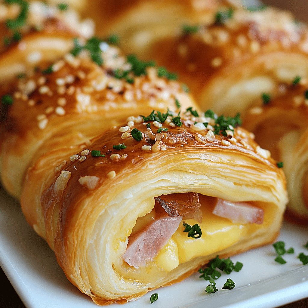 Blätterteigrolle mit Schinken und Käse