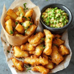 Klassische Fish & Chips mit Beilagen
