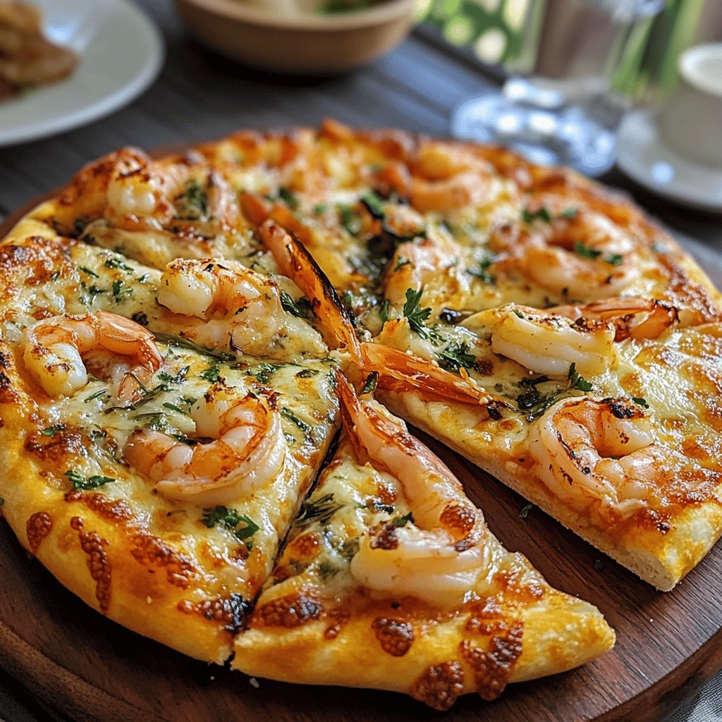 Garnelenpizza mit Knoblauch