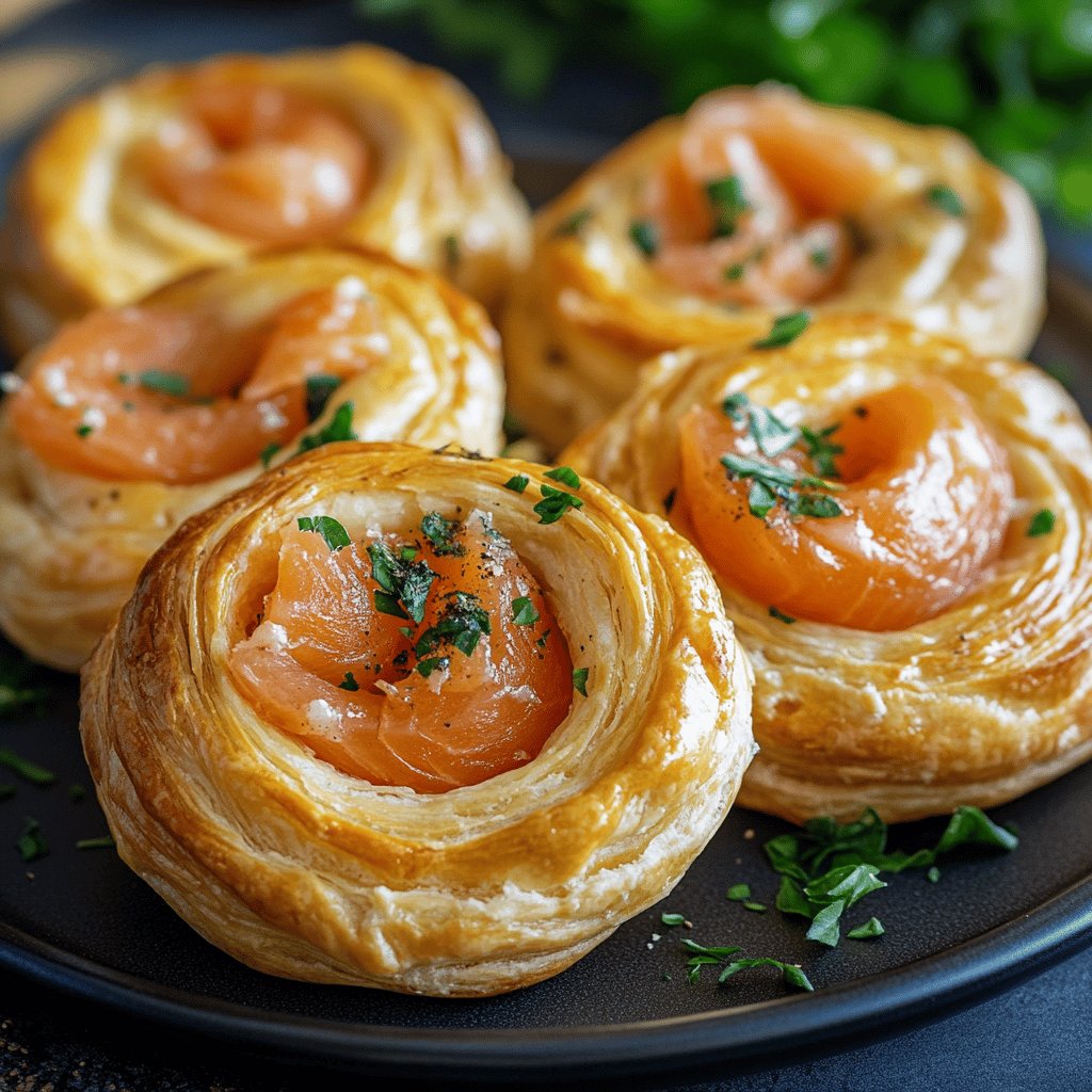 Lachs-Blätterteig-Röllchen