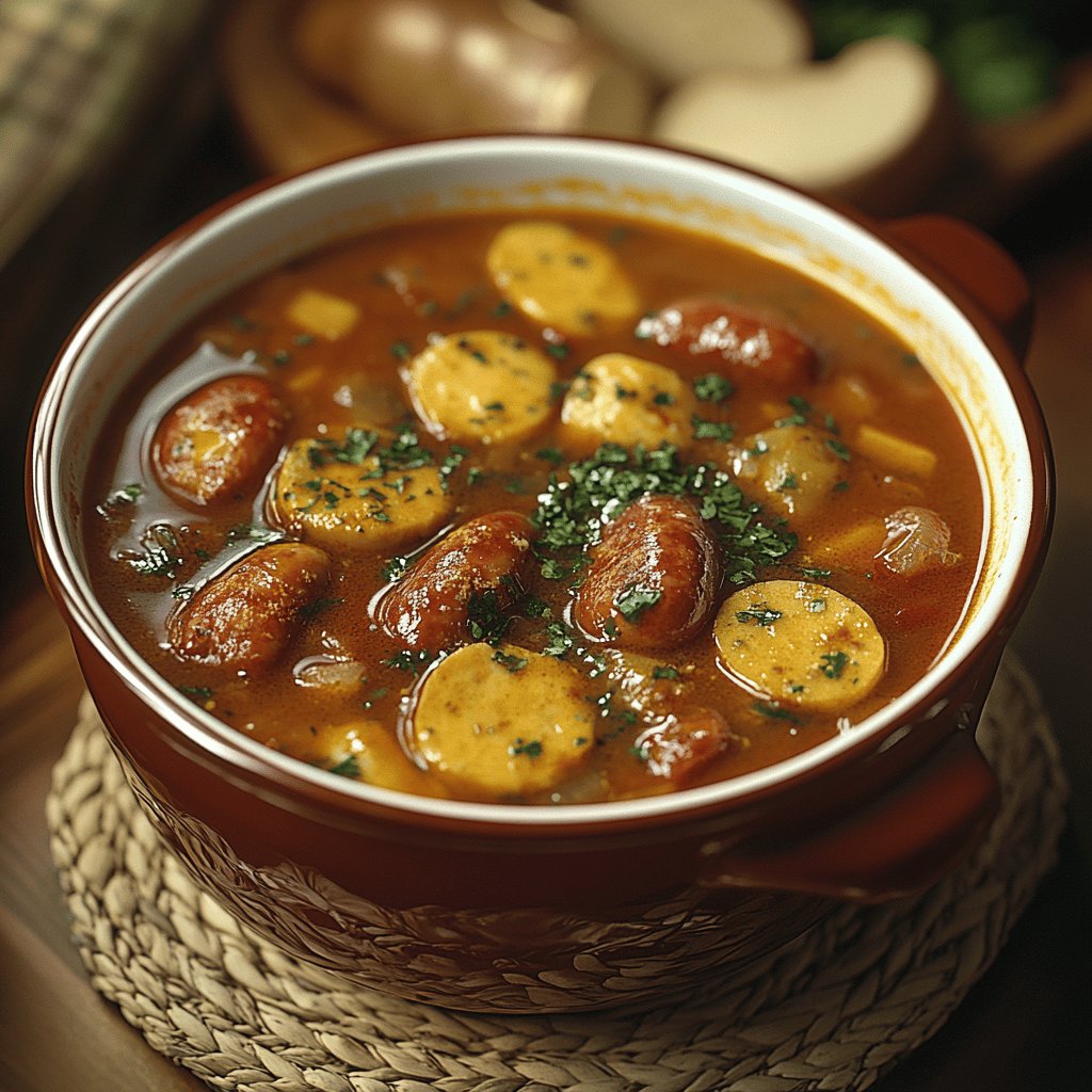 Herzhafte Currywurstsuppe