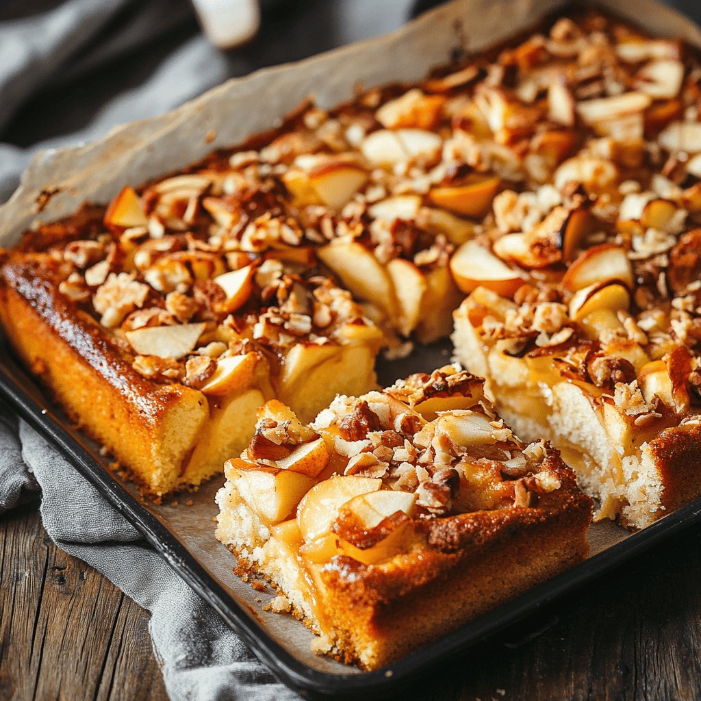 Gedeckter Apfelkuchen vom Blech