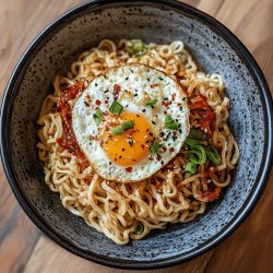 Gebratene Eier mit Chili-Nudeln