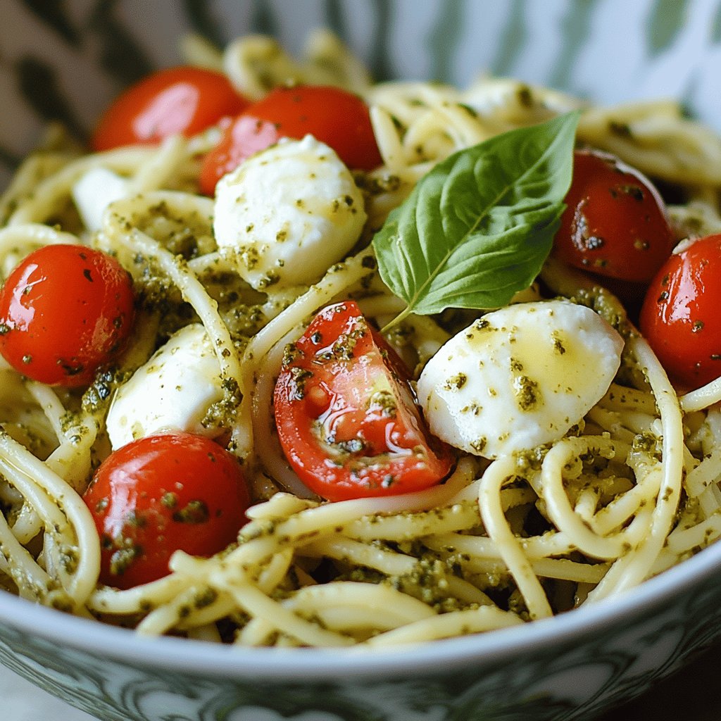 Spaghettisalat mit Pesto und Mozzarella