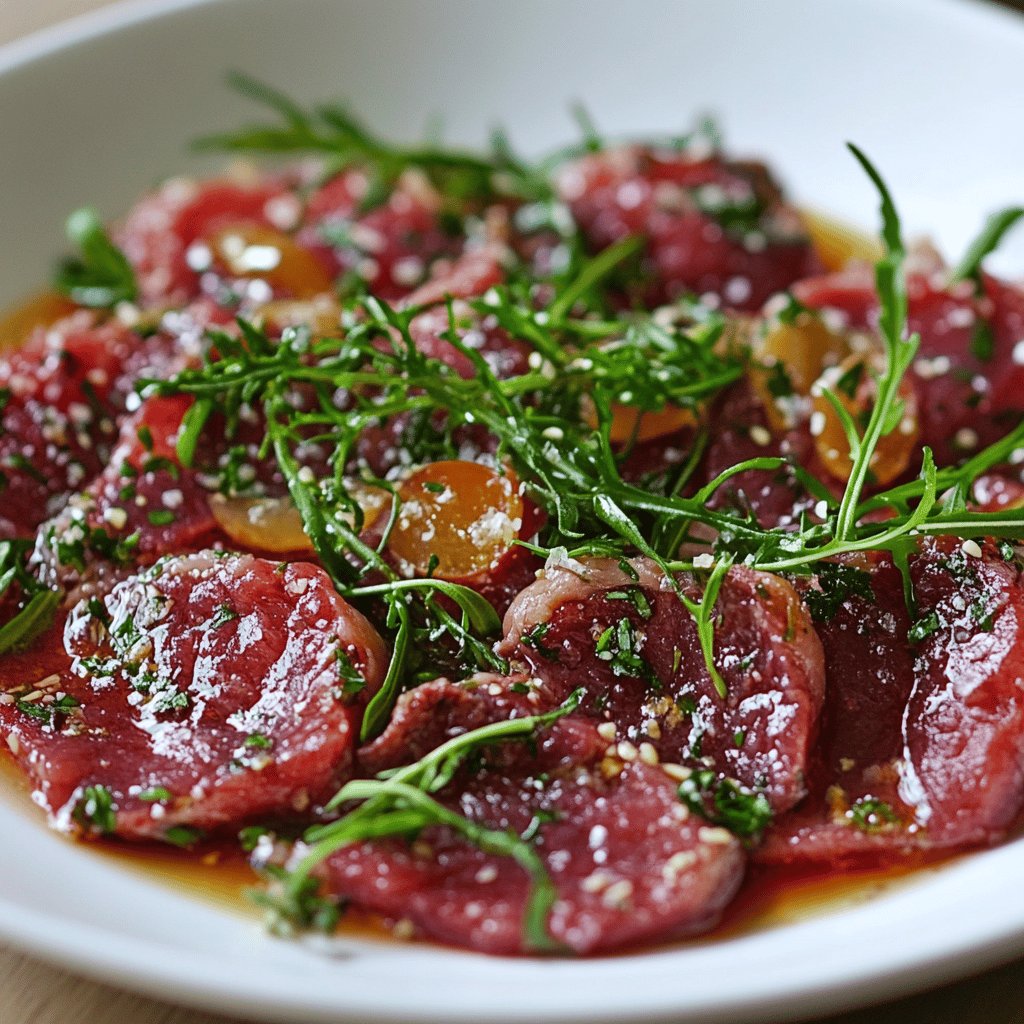 Rindscarpaccio mit Rucola und Parmesan