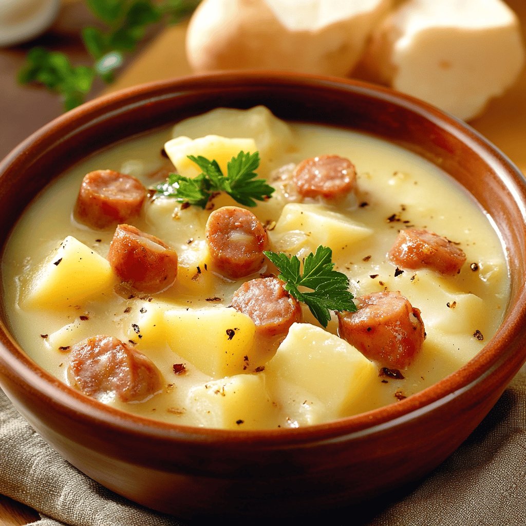 Herzhafte Kartoffelsuppe mit Würstchen
