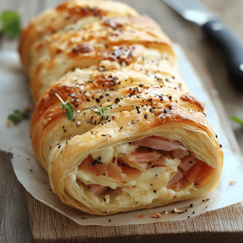 Blätterteigrolle mit Käse und Schinken