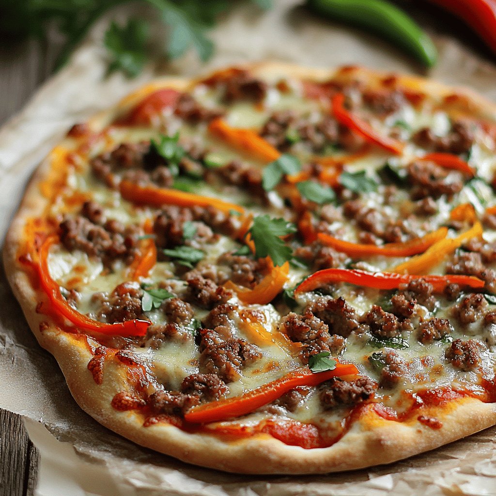 Hackfleisch-Pizza mit Paprikasoße