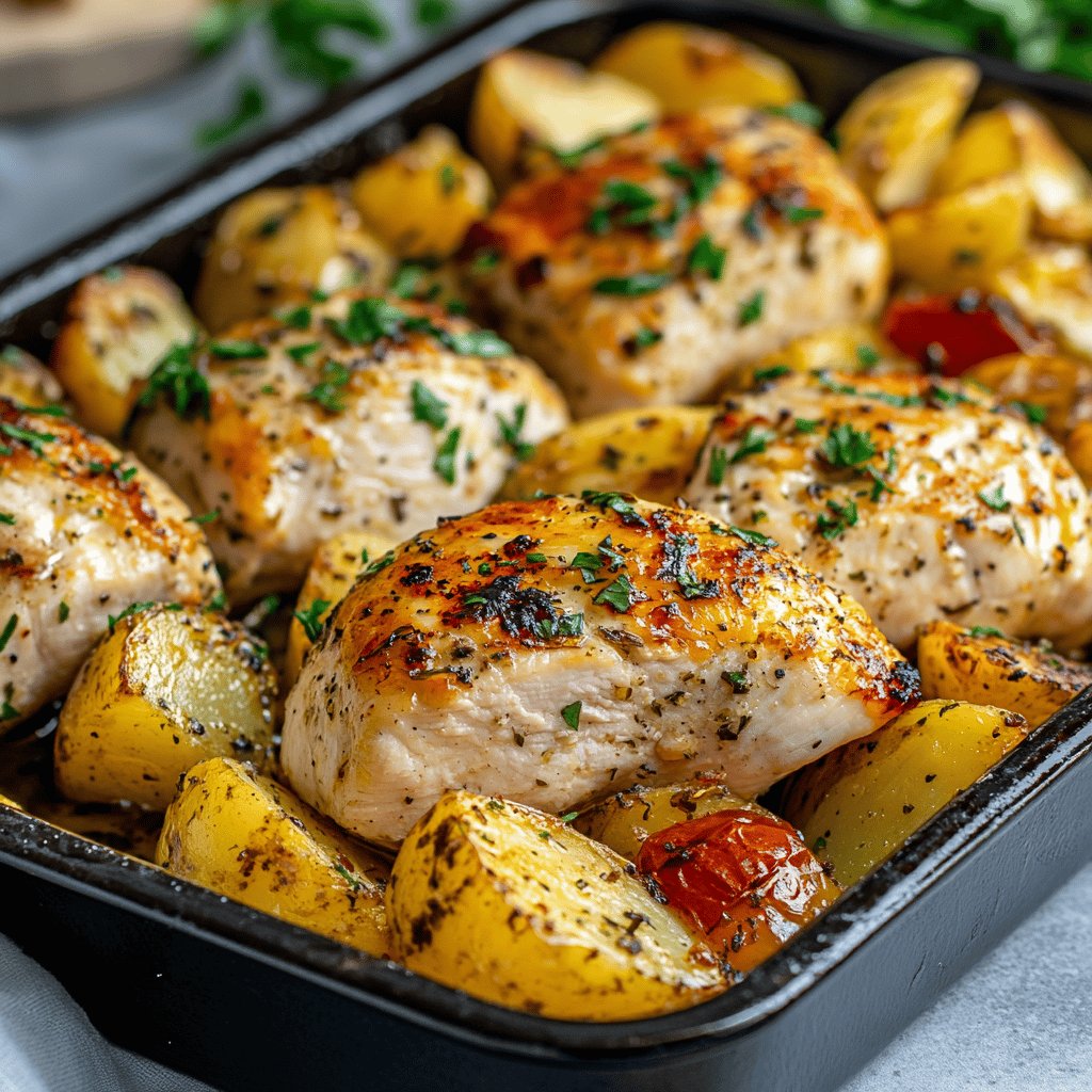 Ofengericht mit Hähnchen und Kartoffeln