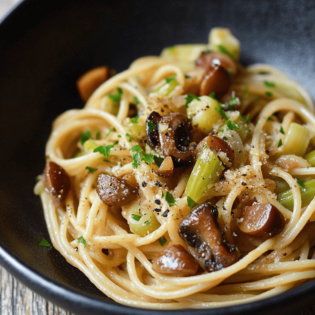 Spaghetti mit Maronen und Lauch