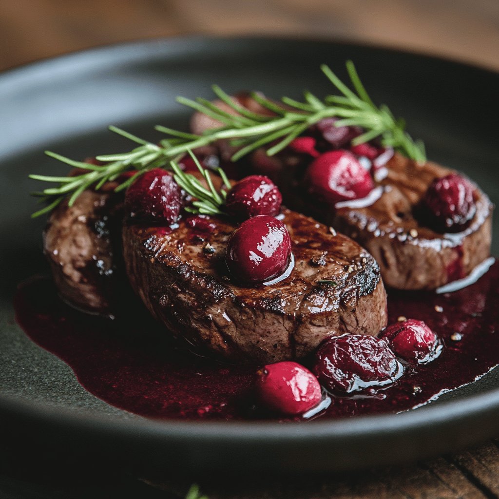 Hirschrücken mit Rotwein-Preiselbeersauce