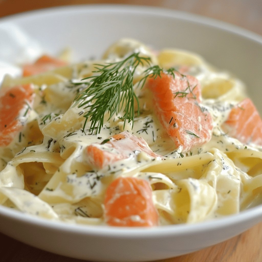 Bandnudeln mit Lachs-Dillsauce