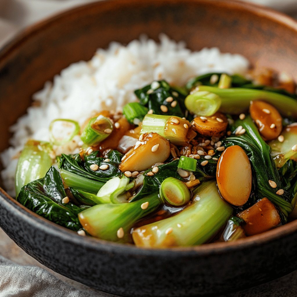 Pak Choi Ingwer Pfanne mit Reis
