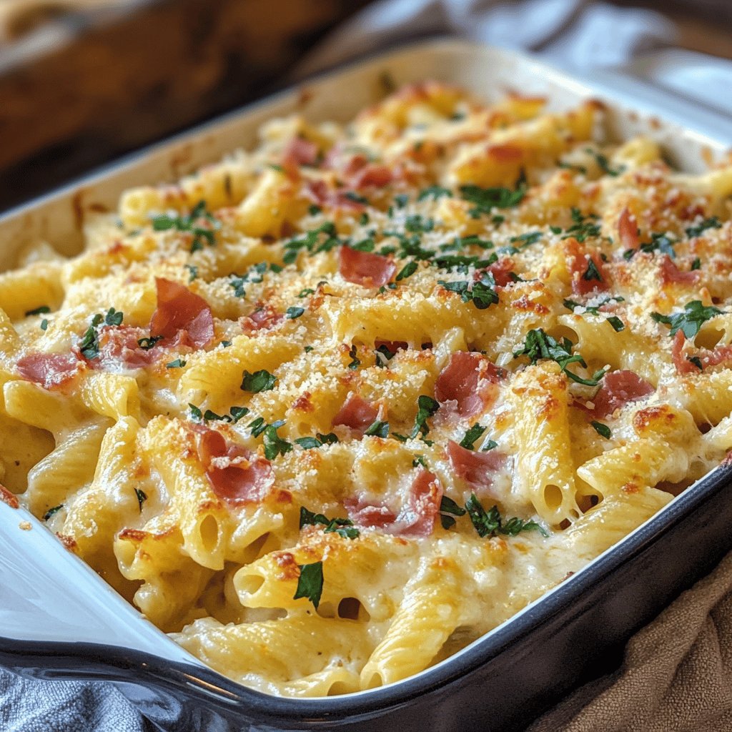 Überbackene Gemelli mit Schinken